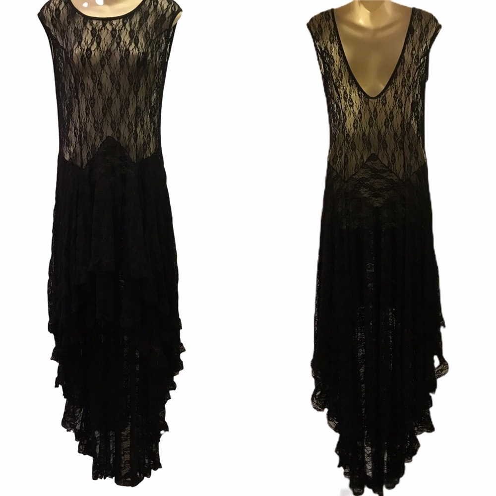 🚬 Sexy Black Stretch Lace Maxi Dress - Medium